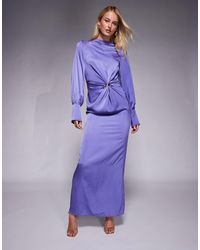 ASOS - Asos Design Tall Twist Front Bias Satin Maxi Dress With Hardware - Lyst