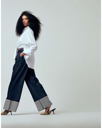 ASOS - Iconic Tailored Wide Leg Cuffed Jeans - Lyst