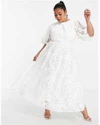 ASOS Kate Crop Top Lace Midi Wedding Dress-white | Lyst