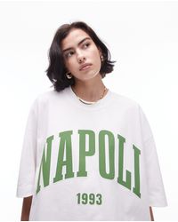 TOPSHOP - T-shirt premium super oversize bianca con stampa "napoli 1993" - Lyst