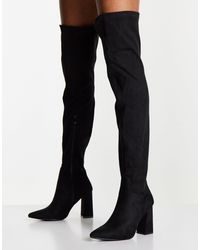 truffle collection thigh high heeled boots in black