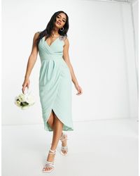 TFNC London - Bridesmaid Wrap Front Chiffon Midi Dress With Embellished Shoulder Detail - Lyst