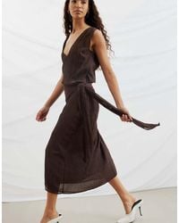 NA-KD - Scoop Neck Scarf Tie Midi Dress - Lyst