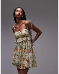 Mango - Chiffon Babydoll Mini Jurk Met Zachte Bloemenprint - Lyst