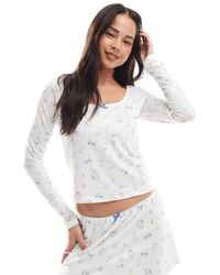 Daisy Street - Long Sleeve Pyjama Top With Bow Graphic Detail - Lyst