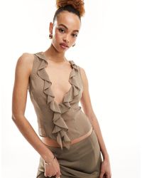 Lioness - Ruffle Sheer Chiffon Plunge Top Co-ord - Lyst