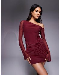 ASOS - Mini-Jurk Van Mesh Met Blote Schouder En Uitlopende Mouwen - Lyst