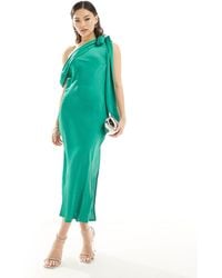 In The Style - X Terrie Mcevoy Satin Draped Neckline Asymmetric Midi Dress - Lyst