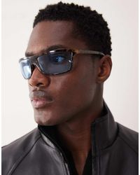 ASOS - Wrap Sunglasses With Blue Lens And Tortoiseshell Frame - Lyst