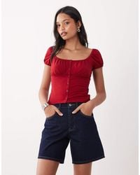 Miss Selfridge - Button Detail Milkmaid Top - Lyst