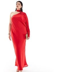 ASOS - Asos Design Curve Exclusive One Sleeve Tie Neck Maxi Dress With Batwing Detail - Lyst