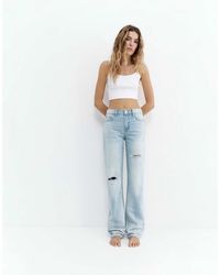 Pull&Bear - Petite - jean droit à taille mi-haute - clair - Lyst