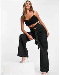 Club L London Wide Leg Slouchy Pants With Belt Co-ord - Black