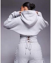 Kaiia - Cotton Rich Cinched Waist Lace Up Corset Detail Hoodie Co-Ord - Lyst