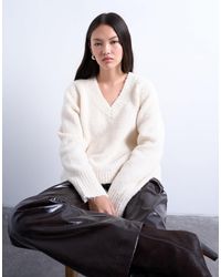 TOPSHOP - Pull à col v en laine mélangée - Lyst