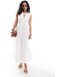 ONLY - – gerafftes midaxi-kleid aus baumwolle - Lyst