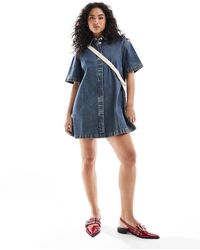 ASOS - Vestido Camisero Vaquero Azul Tintado De Manga Corta De -Sin Color - Lyst