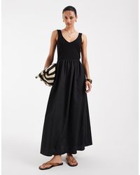 Vero Moda - Mouwloze Maxi Jurk Van Mix Van Jersey En Popeline - Lyst