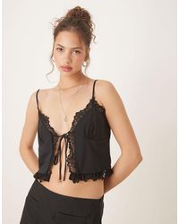 ASOS - Slinky Lace Trim Tie Front Top - Lyst