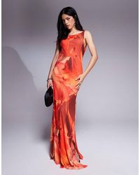 ASOS - Deep Cowl With Twisted Strap Mesh Maxi Dress - Lyst