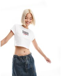 Tommy Hilfiger - Essential - t-shirt mini a maniche corte bianca taglio corto con logo - Lyst