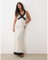 Brave Soul - Satin Maxi Skirt With Lace Trim - Lyst