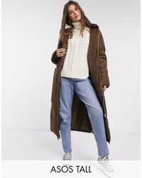 ASOS Asos Design Tall Ruched Sleeve Maxi Puffer Coat - Brown