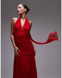 Bardot Marabella Halter Linen-Blend Maxi Dress in Red | Lyst UK