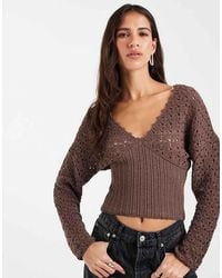 ASOS - Knitted Plunge Cinch Long Sleeve Top - Lyst