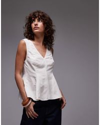 Mango - Linen Mix V-neck Peplum Top - Lyst