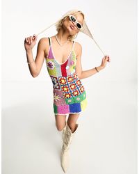 Reclaimed (vintage) - Édition limitée - robe courte en maille au crochet effet patchwork - Lyst