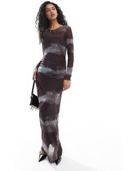 Vila - Maxi Jurk Van Mesh Met Aquarelprint - Lyst