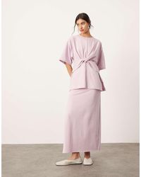 ASOS - Falda Larga Con Abertura Lateral De Tejido Texturizado Premium De (Parte De Un Conjunto)-Morado - Lyst