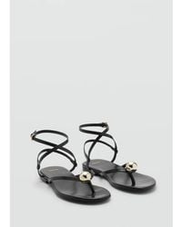 Mango - Featuring Kaia Gerber Flat Leather Sandal With Cross Strap - Lyst