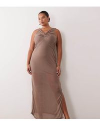 ASOS - Asos Design Curve Semi Sheer Knit Look Column Maxi Dress With Twist Bust Detail - Lyst