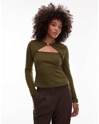 ASOS - Top A Maniche Lunghe Morbido Oliva Scuro Con Cut-Out - Lyst