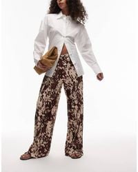 TOPSHOP - Abstract Animal Print Plisse Trousers - Lyst