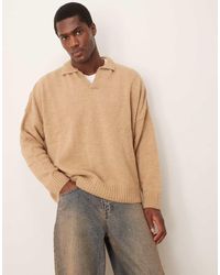 ASOS - Super Oversized Gebreide Geborstelde Trui Met Rechte Pasvorm En Inkeping Aan De Hals - Lyst