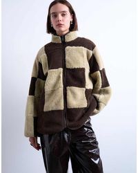 TOPSHOP - Borg Checkerboard Fleece With Quilted Lining Jacket - Lyst
