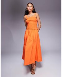 River Island - Shirred Midi Dress - Lyst