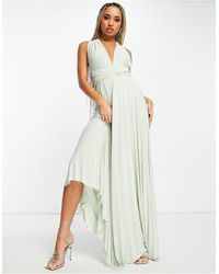 Goddiva Maxi Pleated Prom Dress - Green