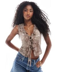 Miss Selfridge - Lace Ruffle Tie Front Sleeveless Top - Lyst
