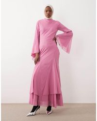 ASOS - Long Sleeve Layered Godet Bias Cut Maxi Dress - Lyst