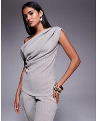 River Island - One Shoulder Draped Textured Top Co-Ord - Lyst