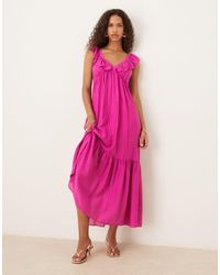 Mango - Cap Sleeve Ruffle Midi Dress - Lyst