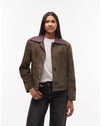 Urbancode - Contrast Collar Suede Boxy Jacket - Lyst
