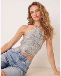 ASOS - Halter Neck Sequin Top With Tie Back Detail - Lyst