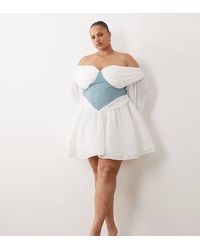 ASOS - Curve Off Shoulder White Tulle Mini Dress With Corset Waist - Lyst