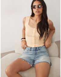 Miss Selfridge - Pointelle Button Through Vest With Lace Trim - Lyst