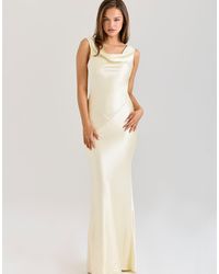 House Of Cb - Safaira Lemon Satin Draped Cowl Neck Maxi Dress - Lyst